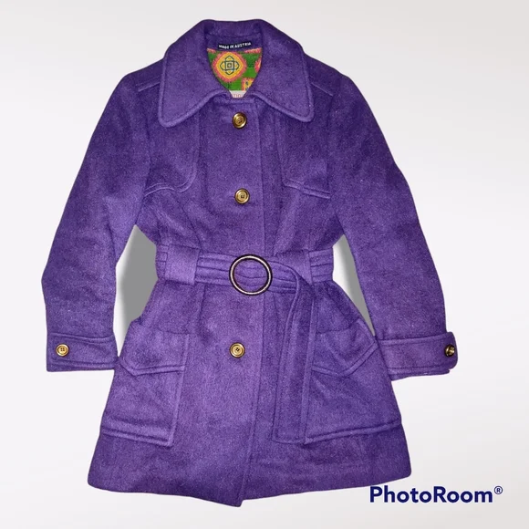💜1960's-1970's Vintage Purple Wool Belted Coat - Picture 5 of 15